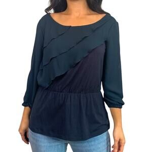 Deletta Navy Blue Ruffle Blouse